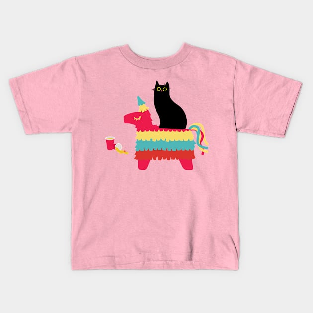 Cat riding piñata Kids T-Shirt by Polynesian Vibes